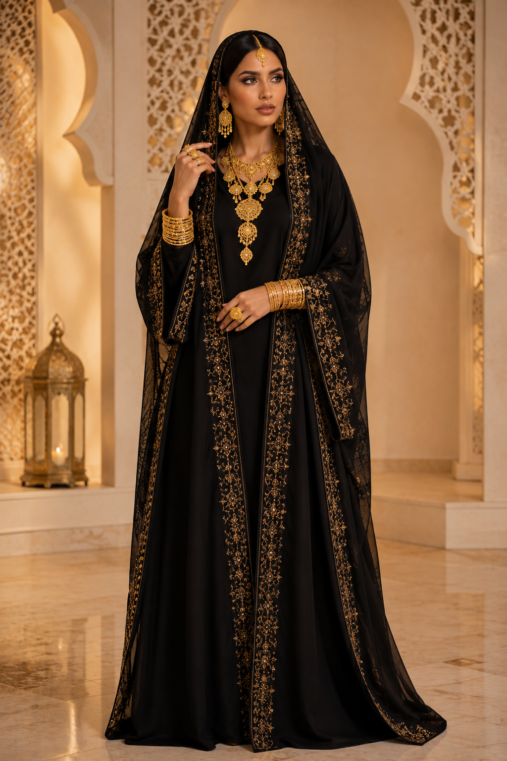 Arabian gold jewelry elegance with ornate gold and diamond pieces