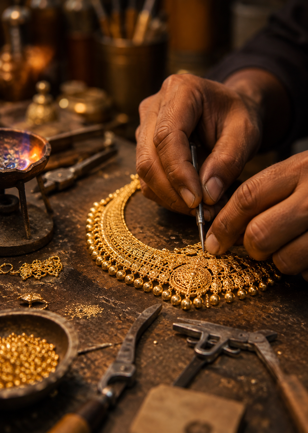 Nahaco handcrafting gold jewelry details
