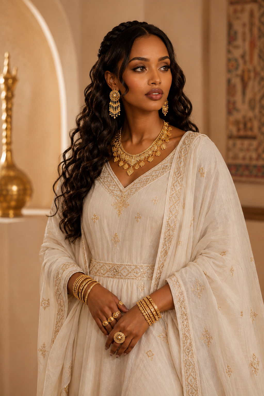 Ethiopian timeless craft gold jewelry with traditional cross details