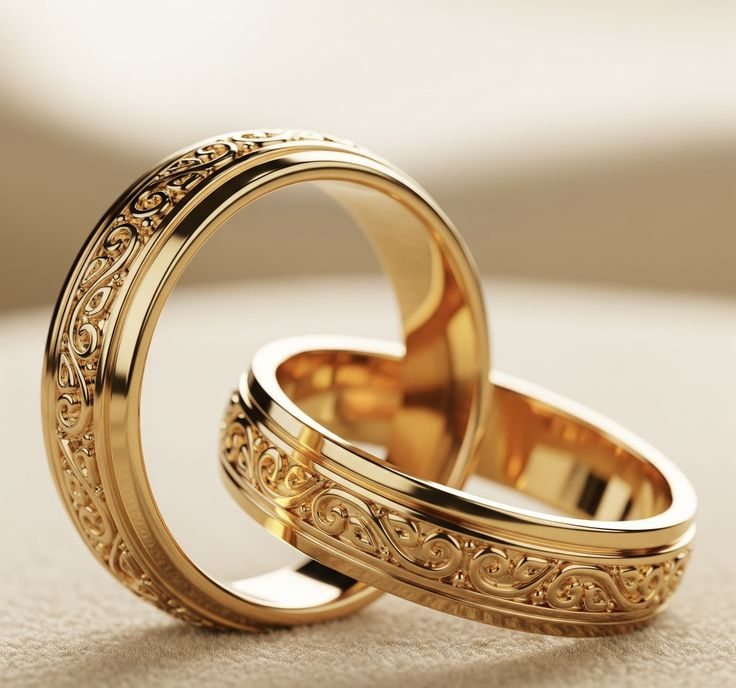 Pair of engraved 21K yellow gold wedding bands